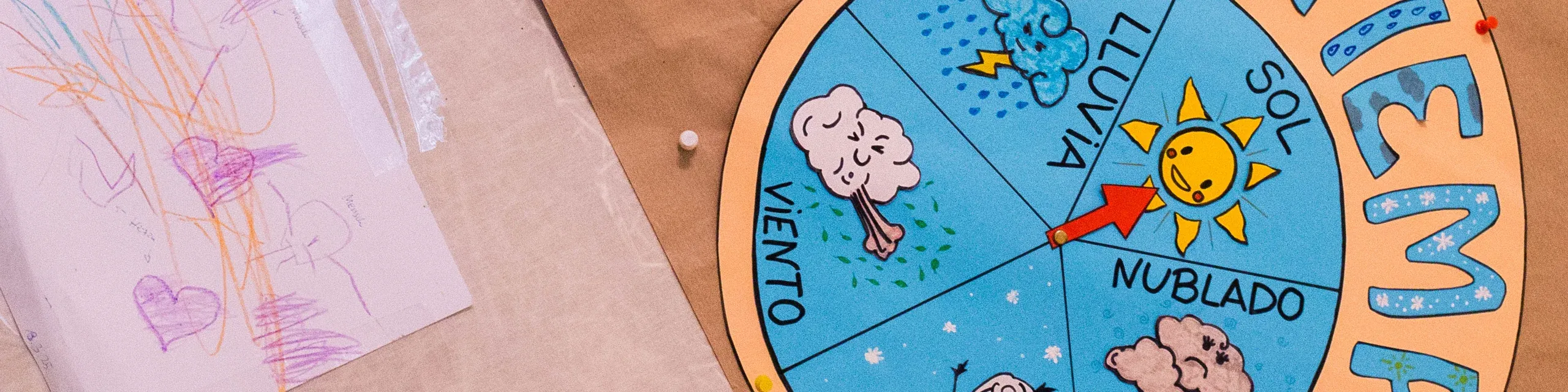 Zeichnung eines Kindes und Wetteruhr